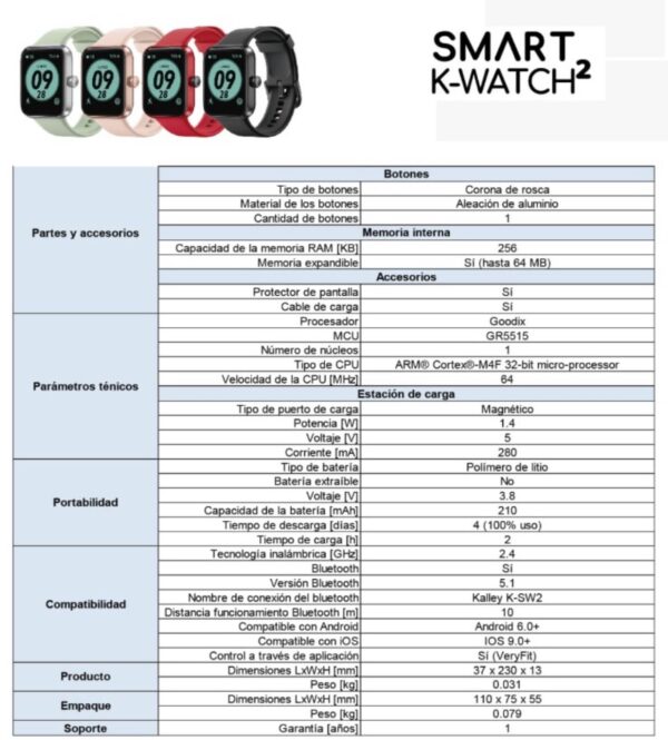 RELOJ K WATCH2 38MM NEGRO - Imagen 2